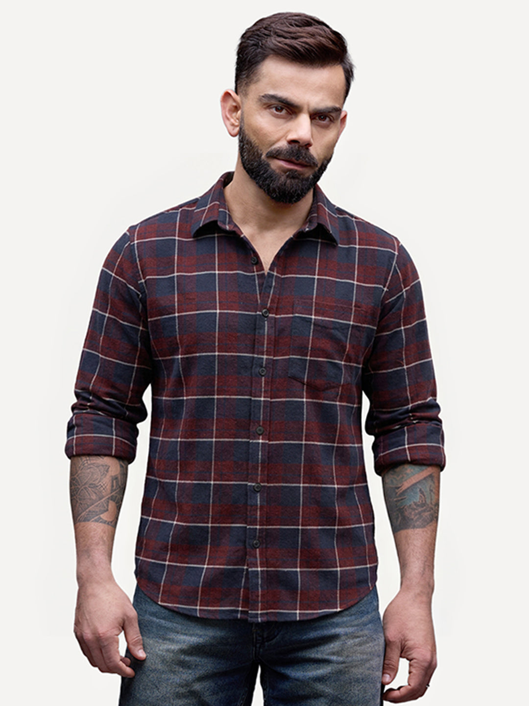 Slim Fit Full Sleeve Flannel Shirt | Maroon