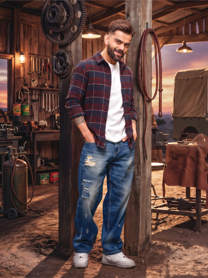 Slim Fit Full Sleeve Flannel Shirt | Maroon
