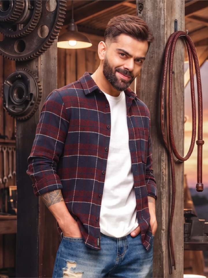 Slim Fit Full Sleeve Flannel Shirt | Maroon