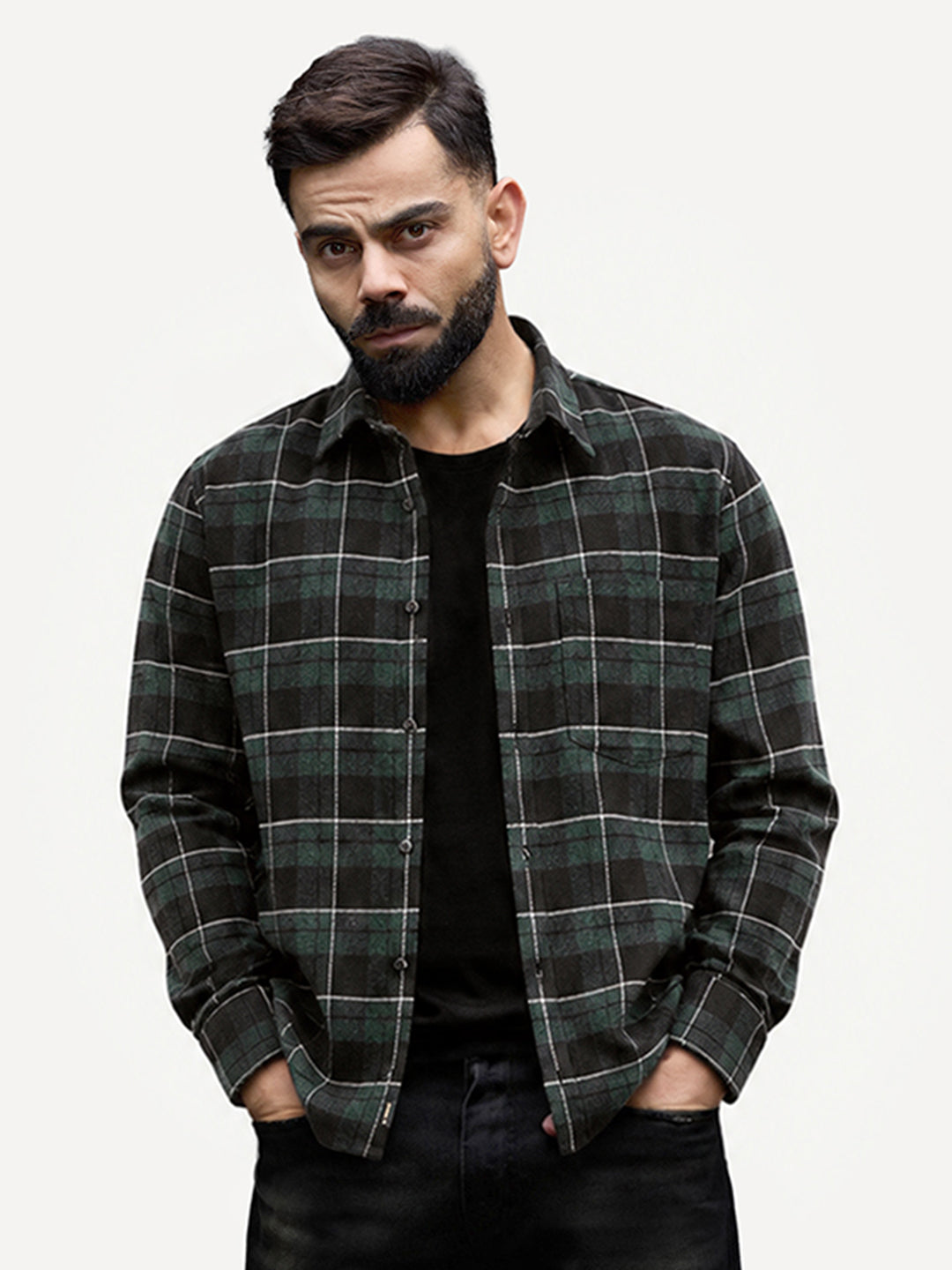 Slim Fit Full Sleeve Flannel Shirt | Dark Green