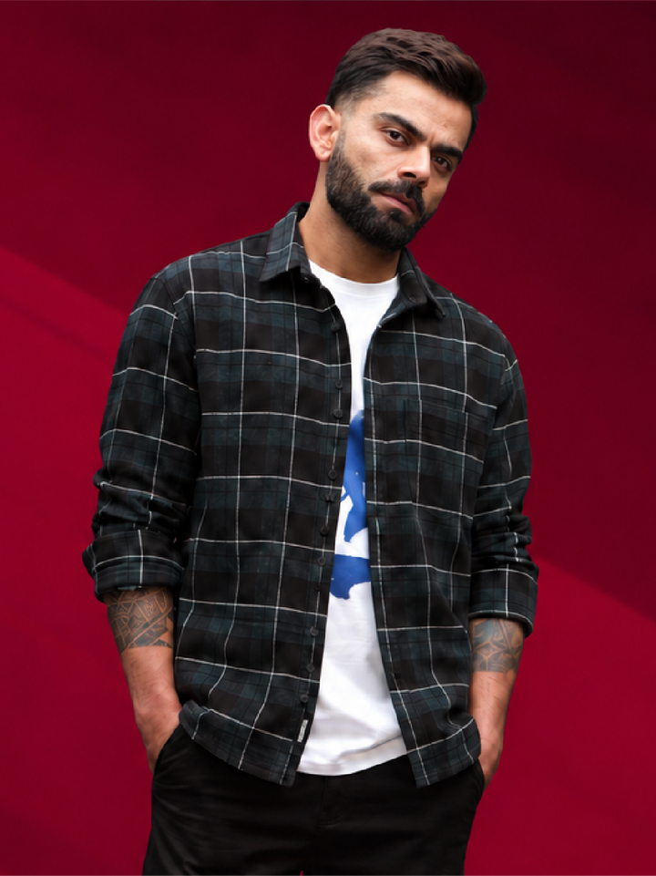 Slim Fit Full Sleeve Flannel Shirt | Dark Green