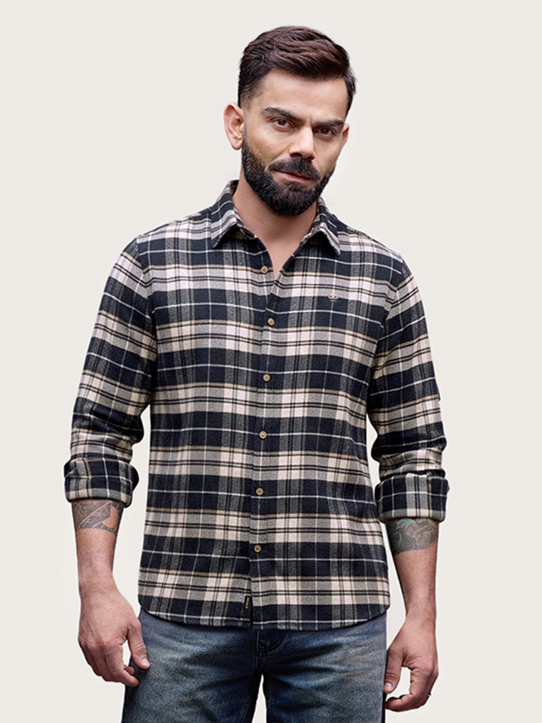 Slim Fit Full Sleeve Flannel Shirt | Navy Blue