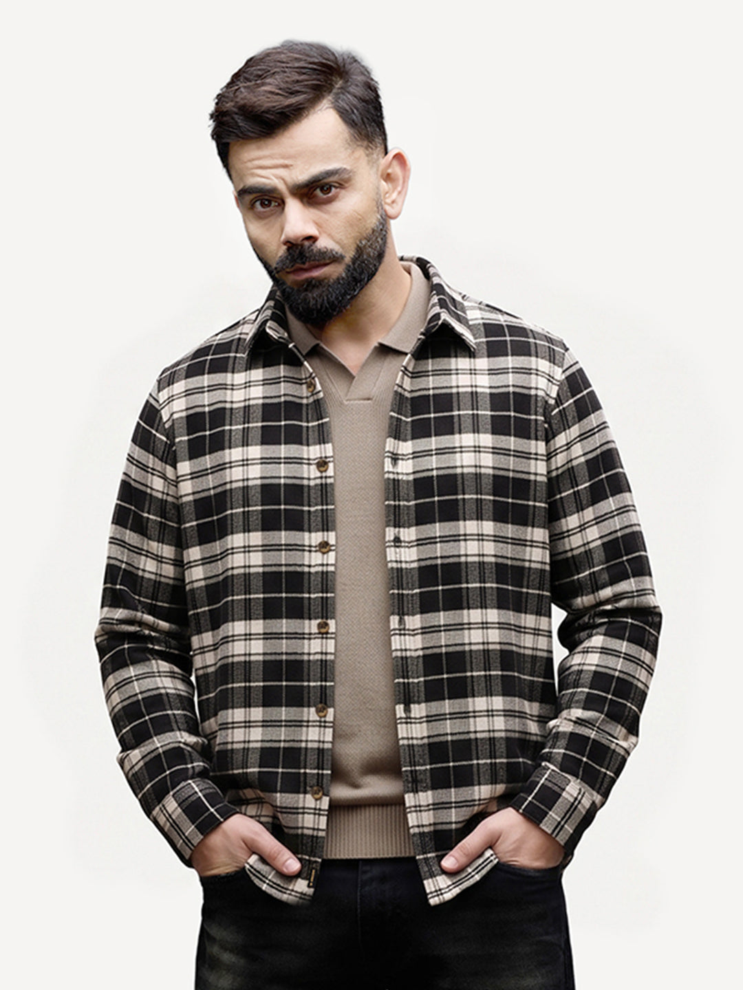 Slim Fit Full Sleeve Flannel Shirt | Black