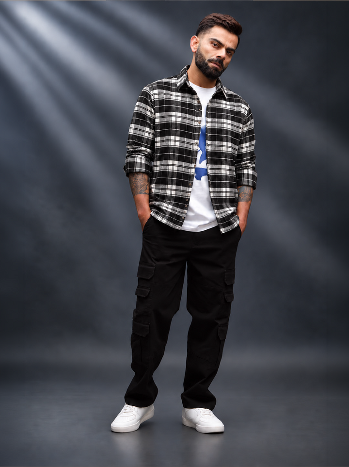 Slim Fit Full Sleeve Flannel Shirt | Black