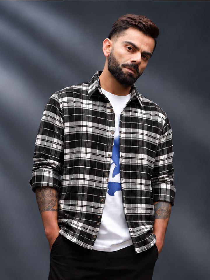 Slim Fit Full Sleeve Flannel Shirt | Black