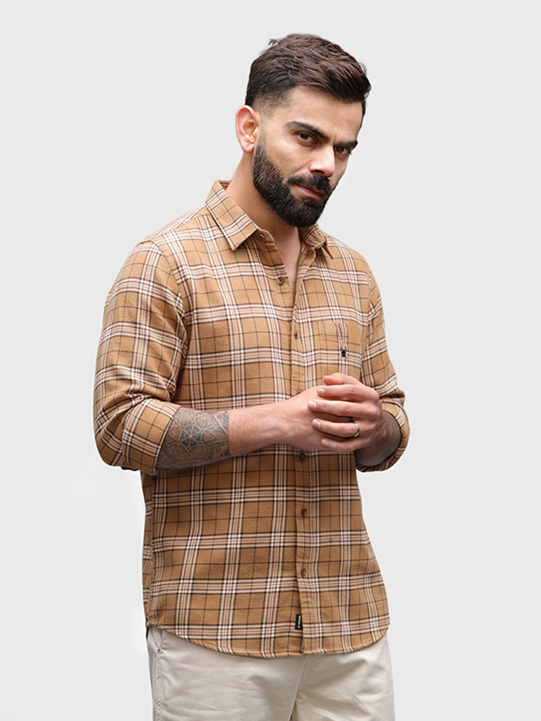 Slim Fit Full Sleeve Flannel Shirt | Khaki