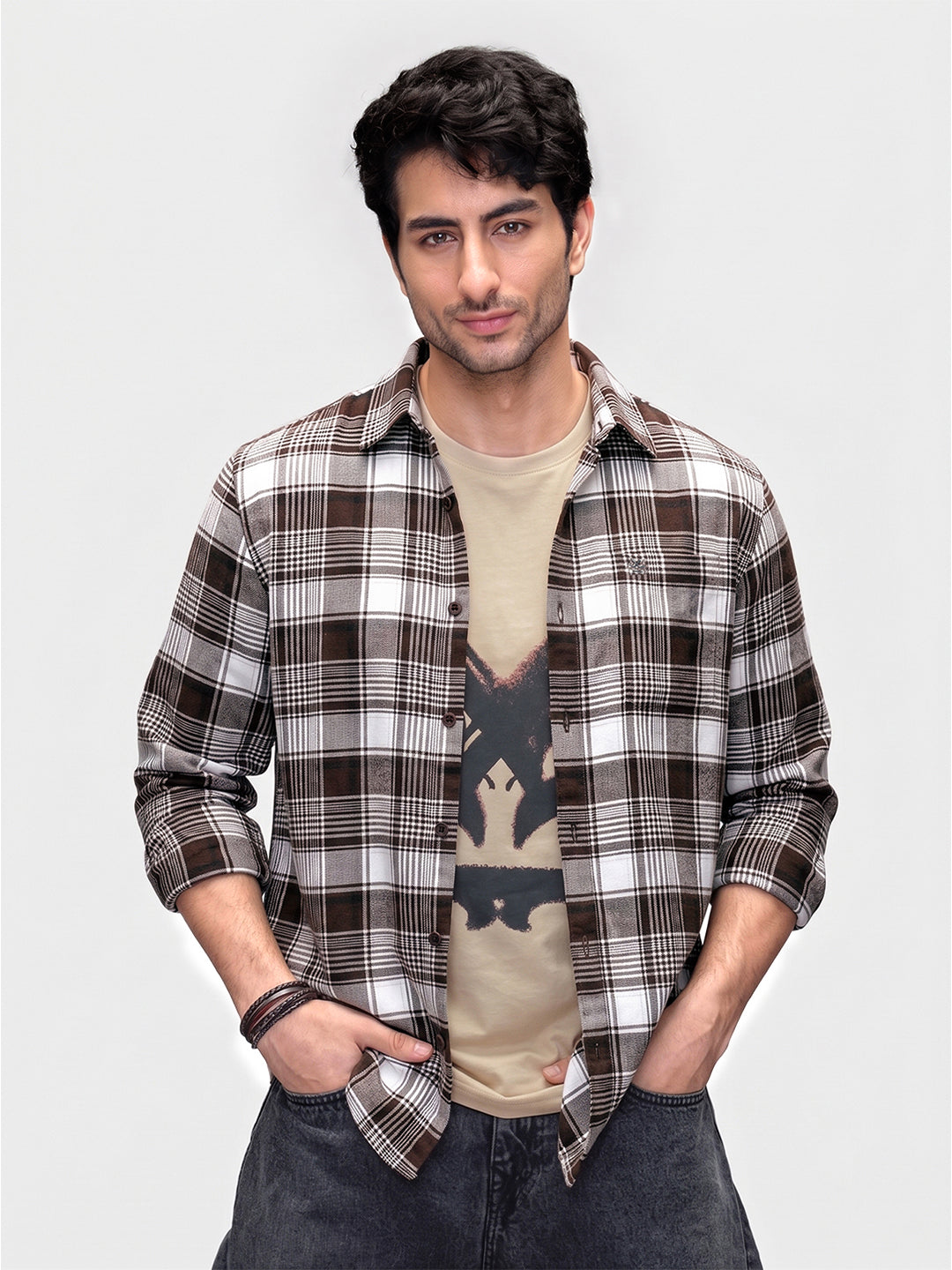 Classic Slim Fit Flannel Shirt | Brown