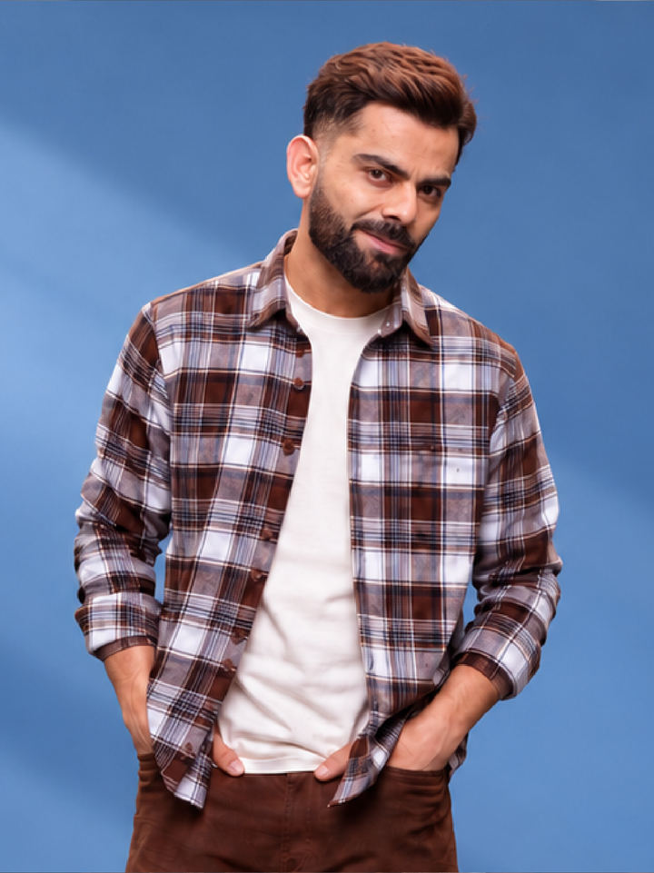 Classic Slim Fit Flannel Shirt | Brown