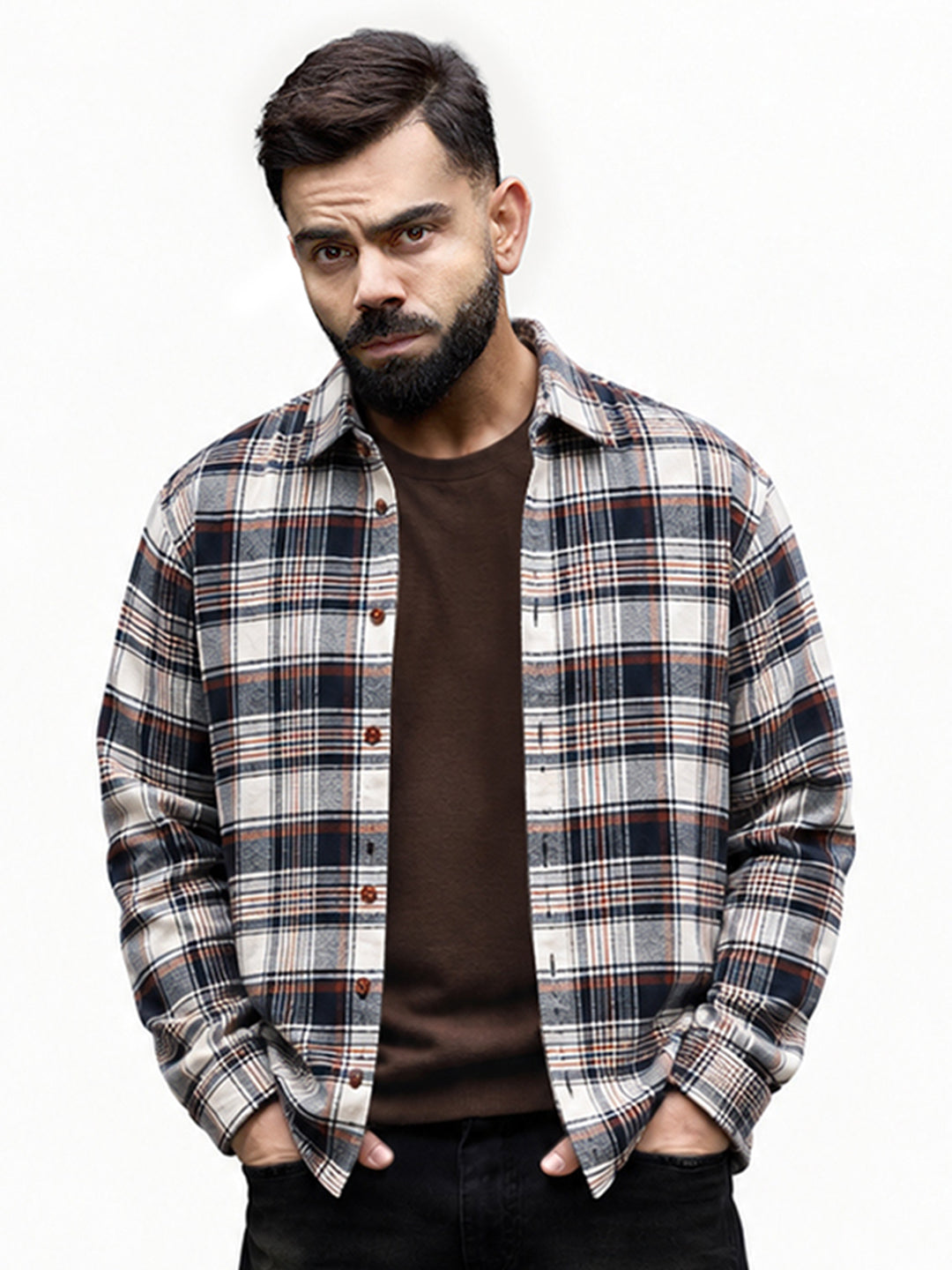 Slim Fit Flannel Full Sleeve Shirt | Navy Blue