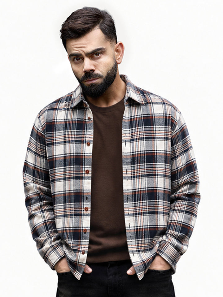 Slim Fit Flannel Full Sleeve Shirt | Navy Blue