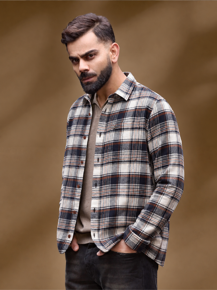 Slim Fit Flannel Full Sleeve Shirt | Navy Blue