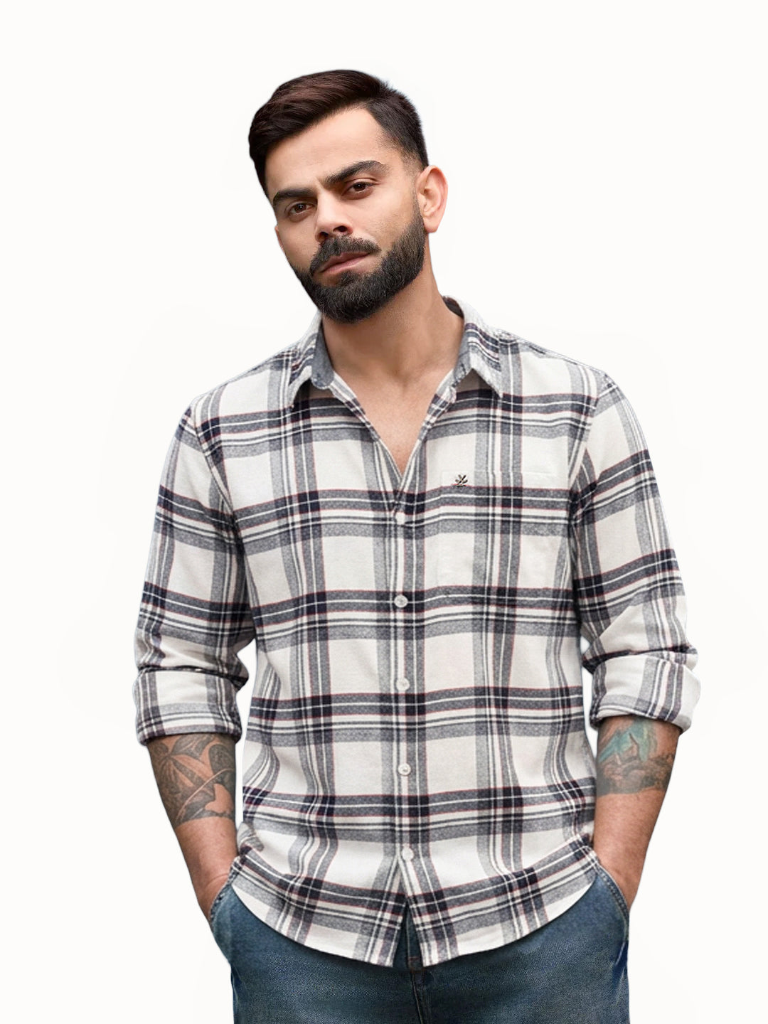 Slim Fit Flannel Full Sleeve Shirt | White