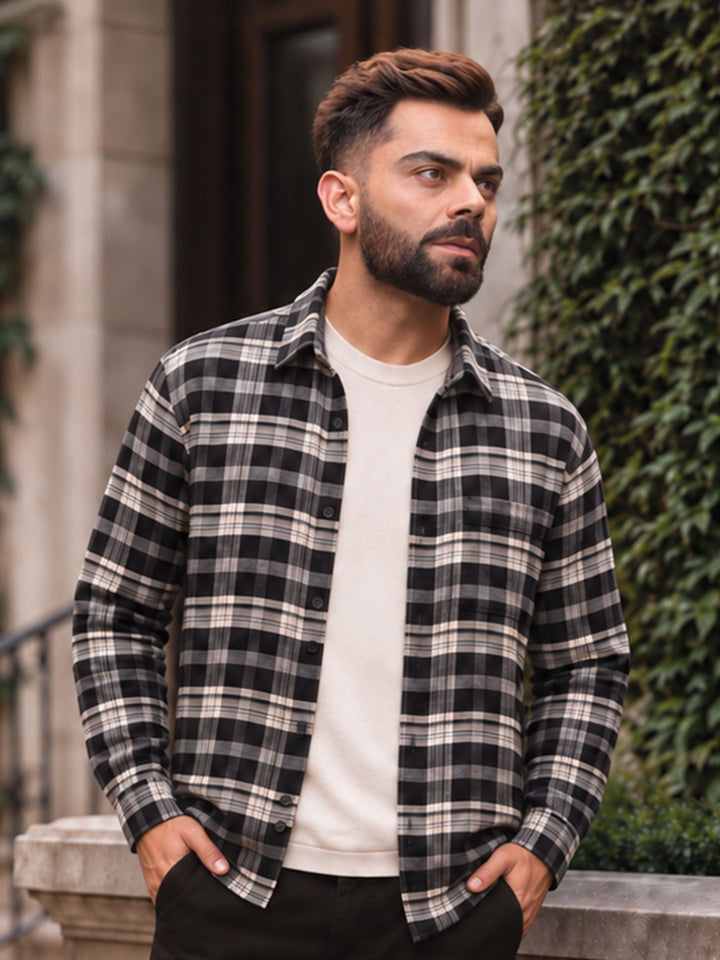 Classic Slim Fit Full Sleeve Flannel Shirt | Black