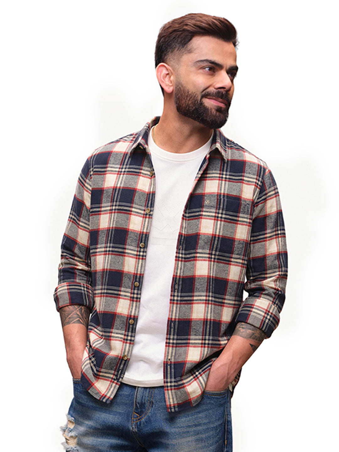 Slim Fit Flannel Full Sleeve Shirt | Navy Blue