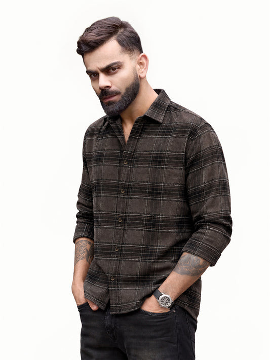 Slim Fit Full Sleeve Flannel Shirt | Dark Grey