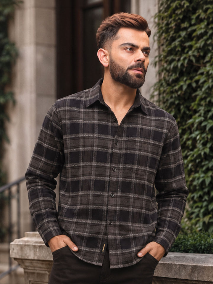 Classic Slim Fit Full Sleeve Flannel Shirt | Black