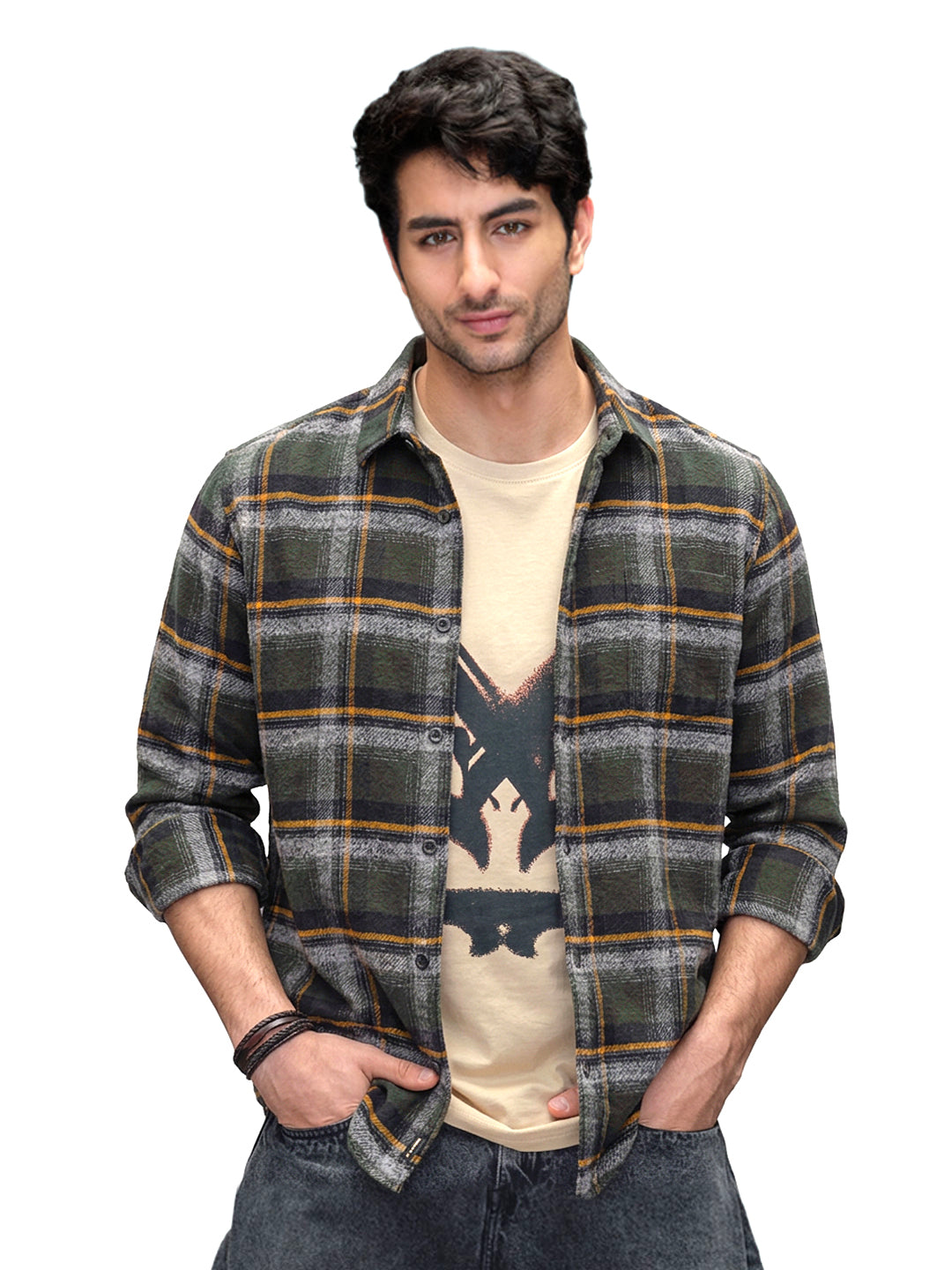 Slim Fit Flannel Full Sleeve Shirt | Dark Green
