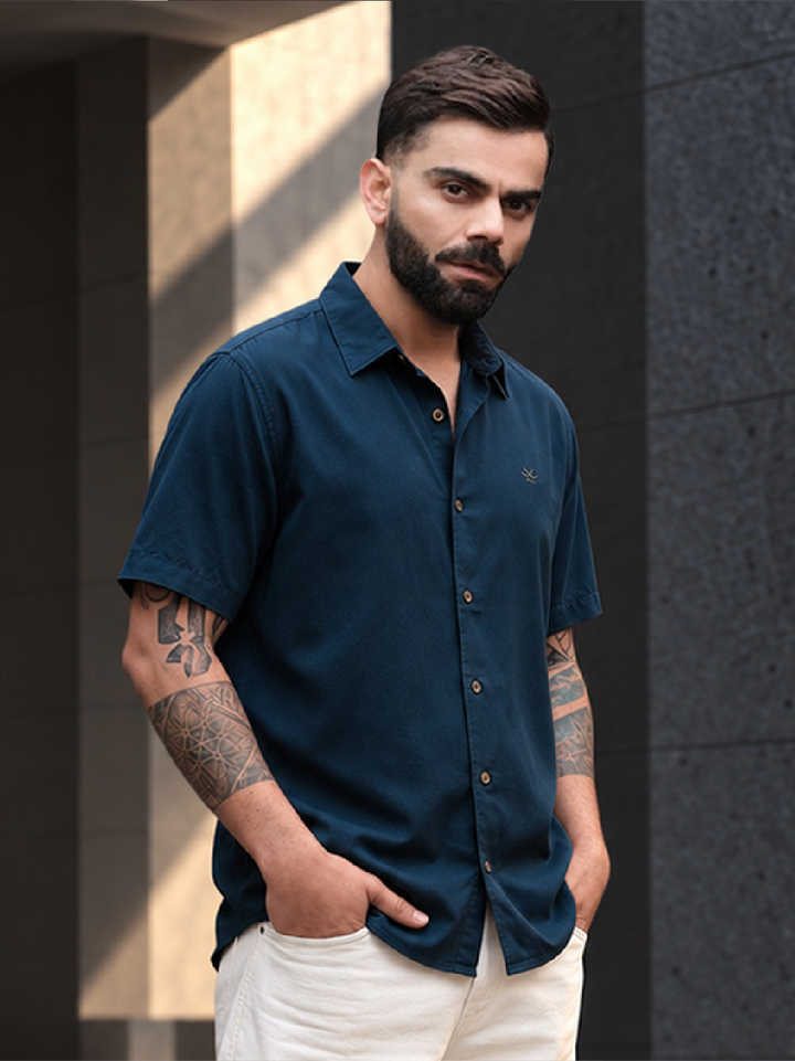 Slim Fit Viscose Bamboo Half Sleeve Shirt | Teal