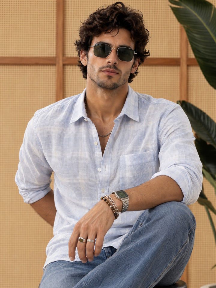 Textured Regular Fit Checkered Shirt | Blue