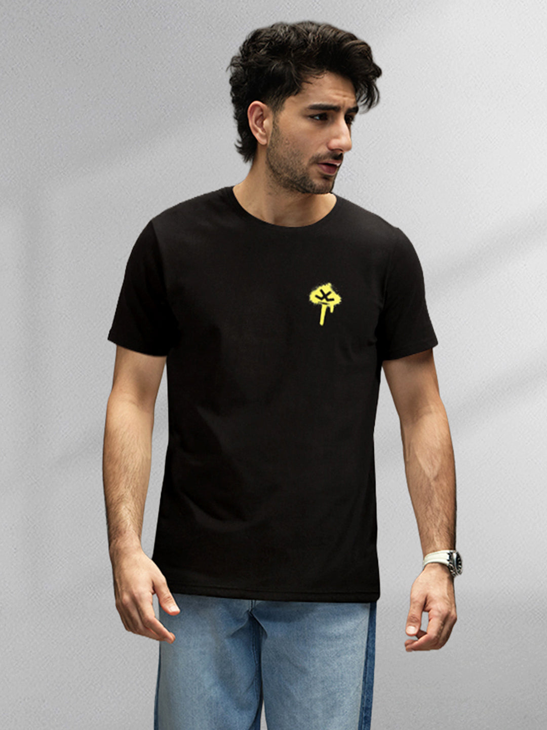 Sprayed Logo Printed T-Shirt | Black
