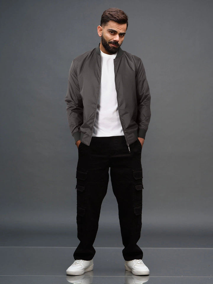 Grey Nylon Bomber Jacket