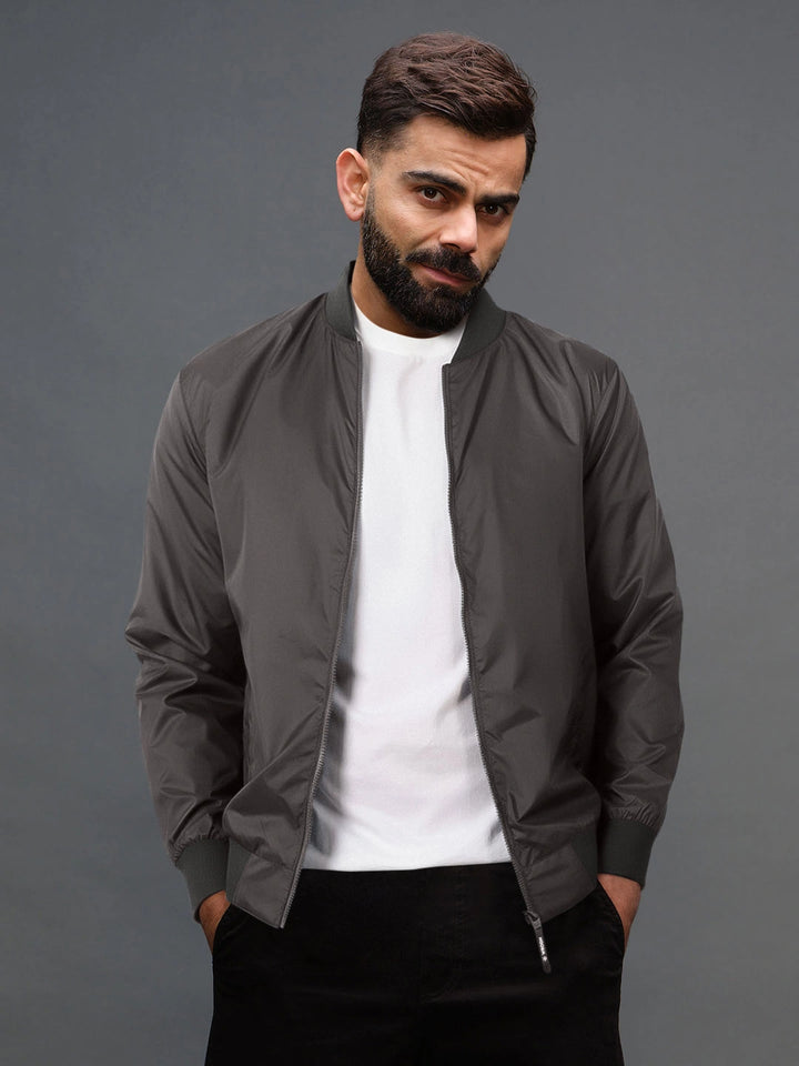 Grey Nylon Bomber Jacket