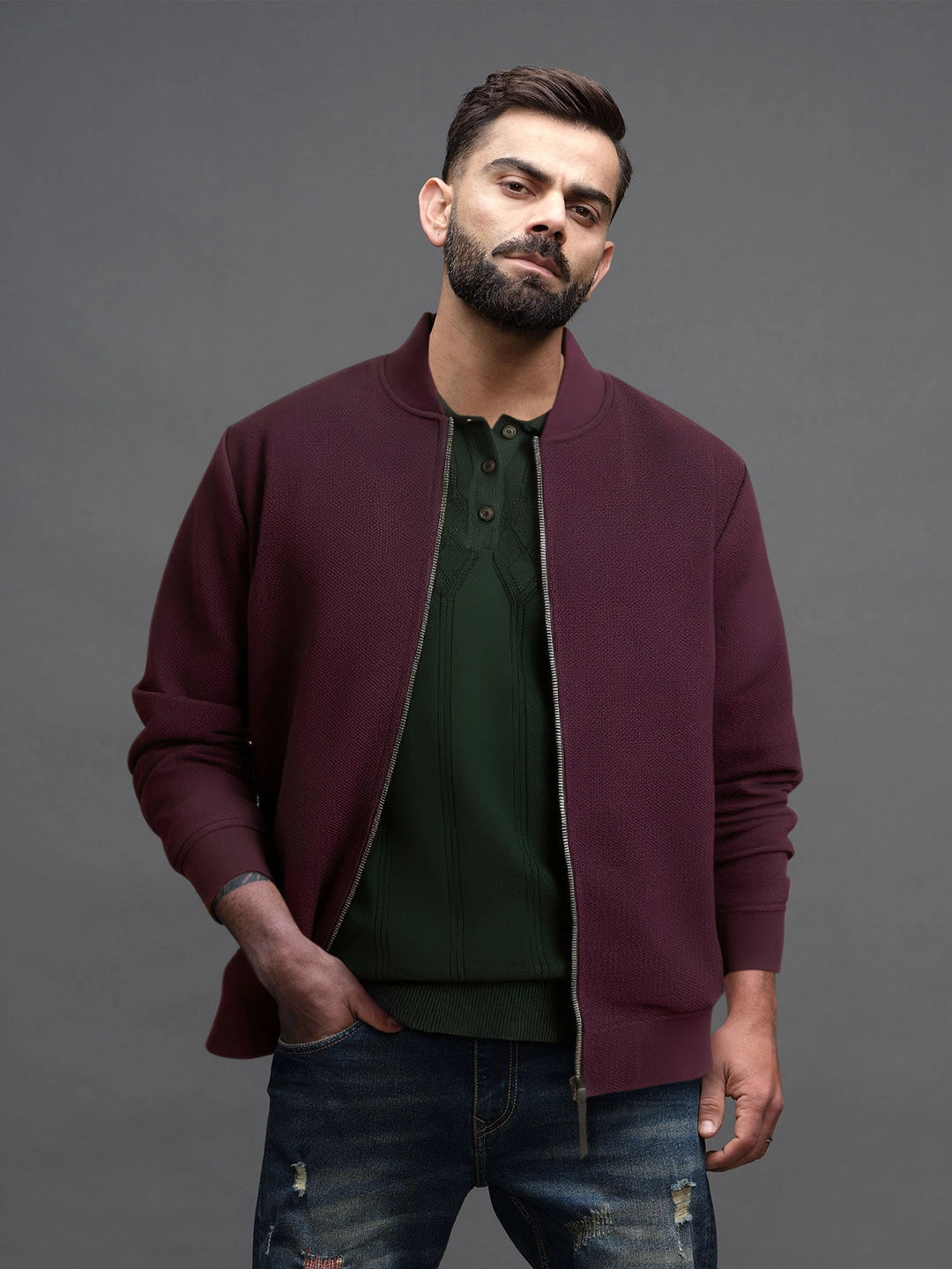 Solid Casual Wine Jacket
