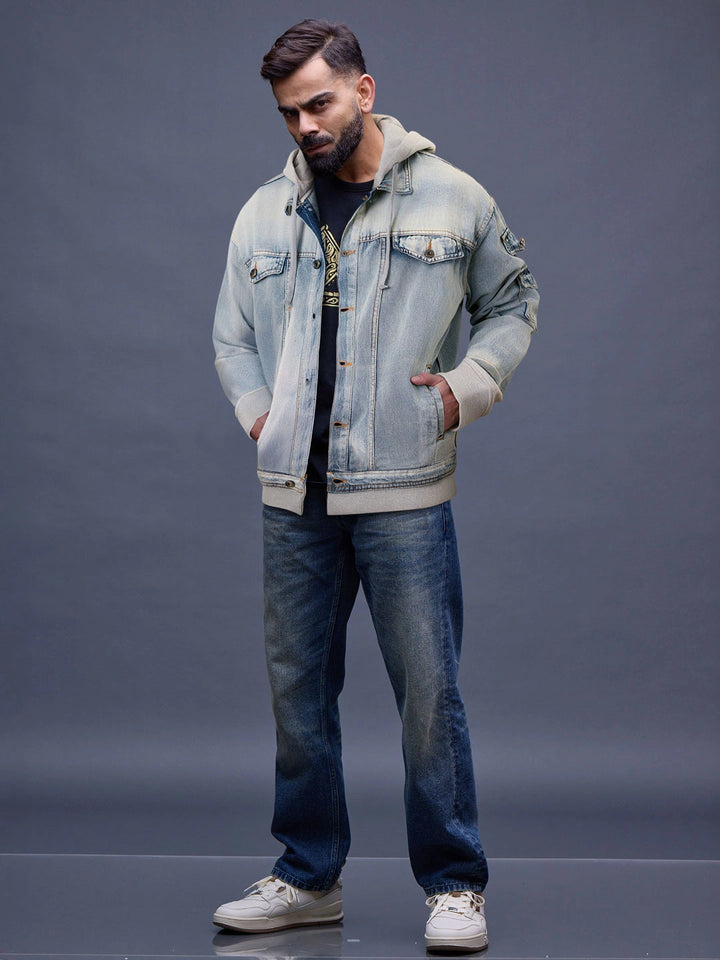 Oversized Hooded Trucker Jacket | Blue