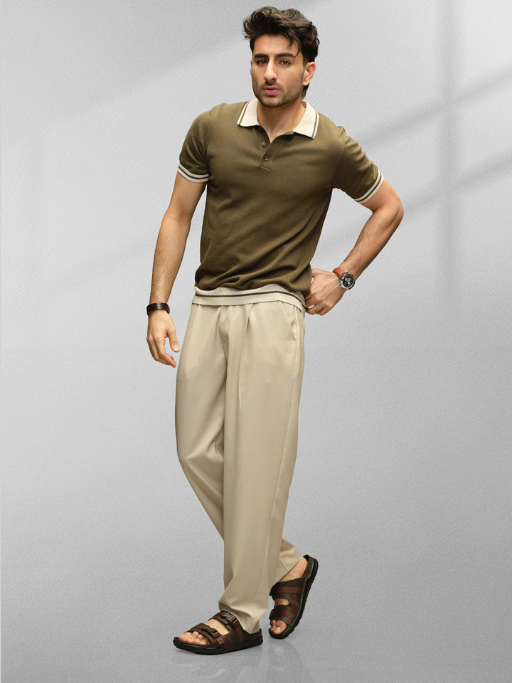Anti Fit Pleated Trouser | Beige
