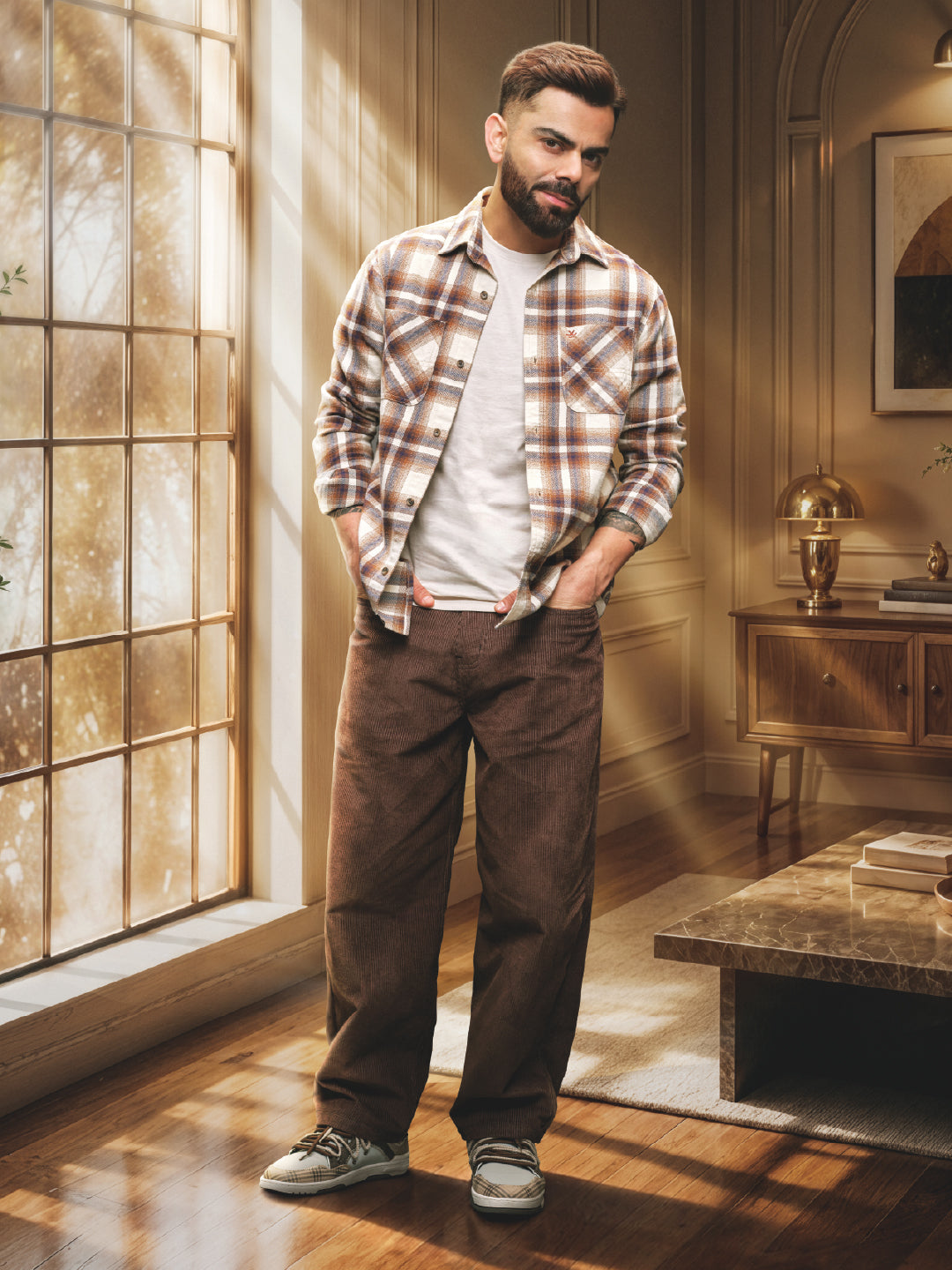 Solid Straight Fit Corduroy Trousers | Brown