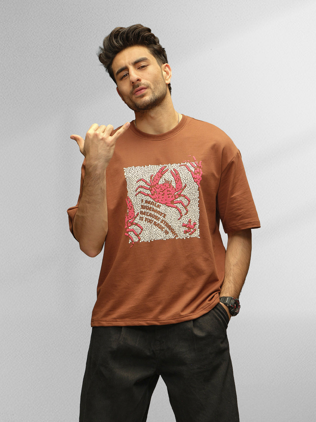 Oversized Fit Puffer Printed T-Shirt | Brown