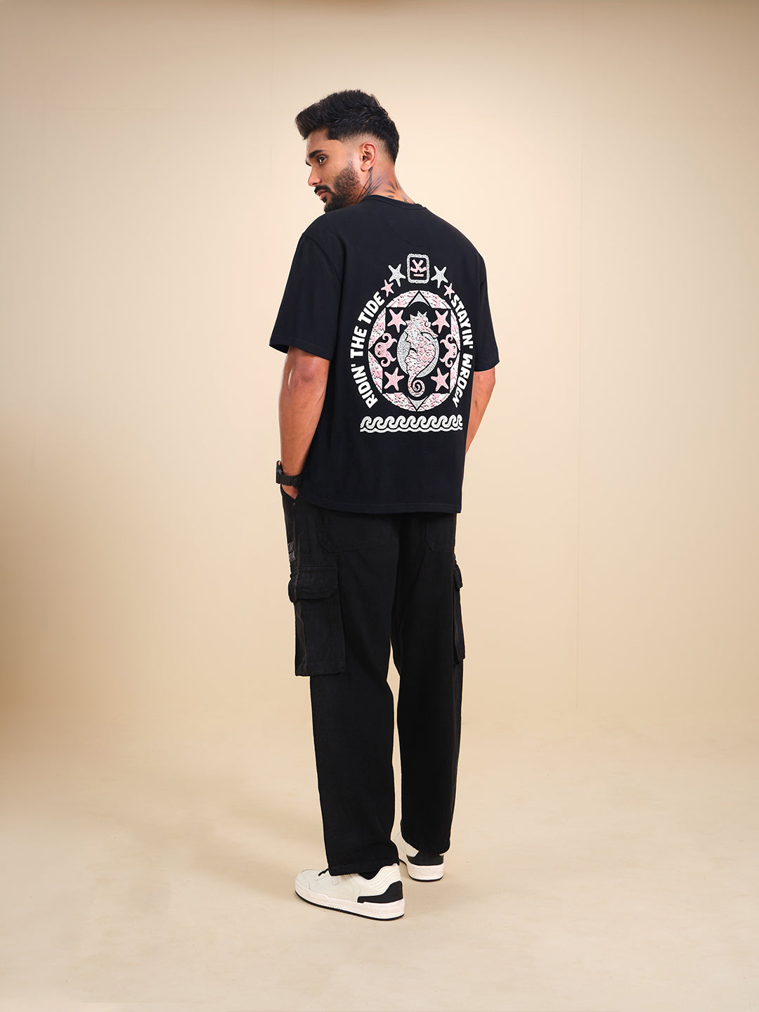 Oversized Fit Puffer Back Printed T-Shirt | Black