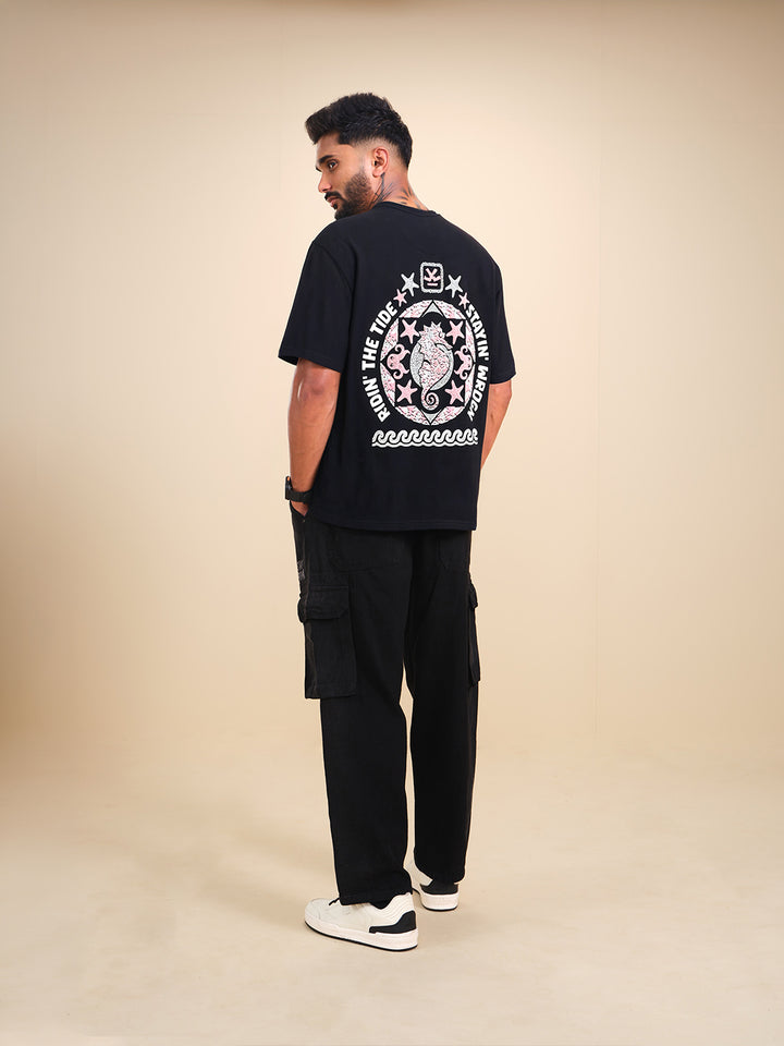 Oversized Fit Puffer Back Printed T-Shirt | Black
