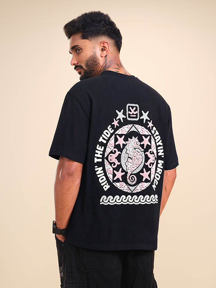 Oversized Fit Puffer Back Printed T-Shirt | Black