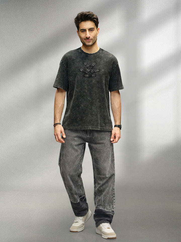 Washed Embroidery Patch T-Shirt   |  Black