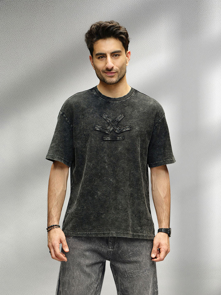Washed Embroidery Patch T-Shirt   |  Black