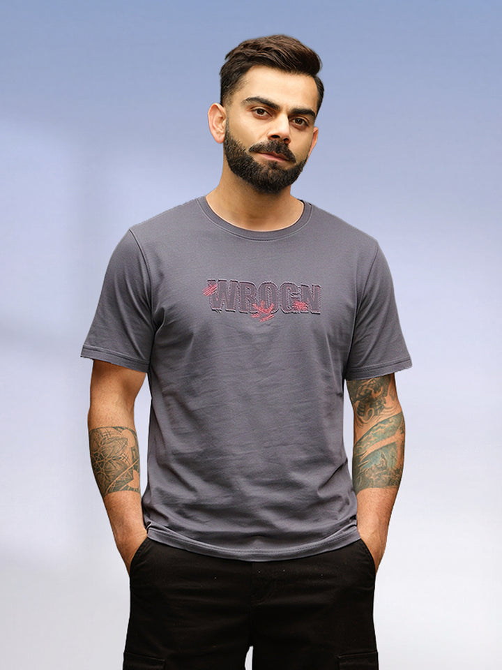 Solid Embroidery Patch T-Shirt   |  Grey