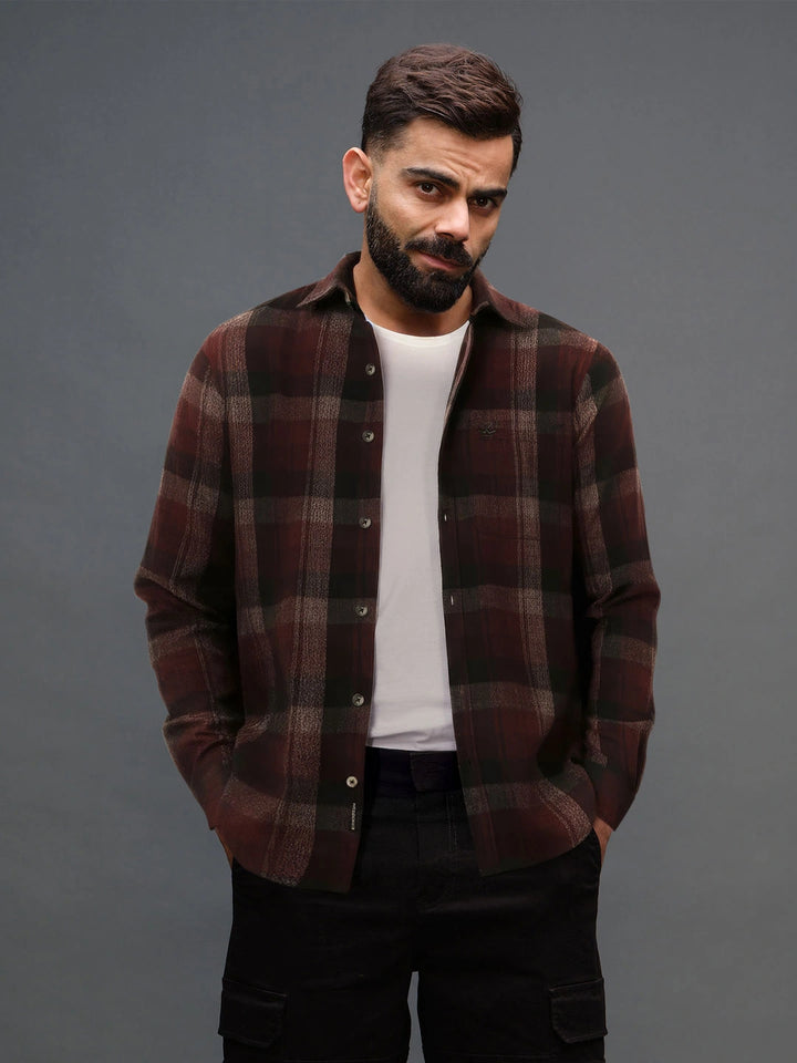 Red Blend Checked Cotton Shirt