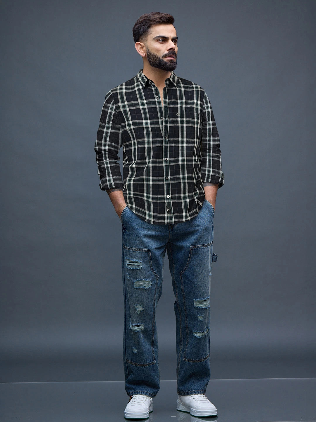 Green Slim Fit Checked Shirt