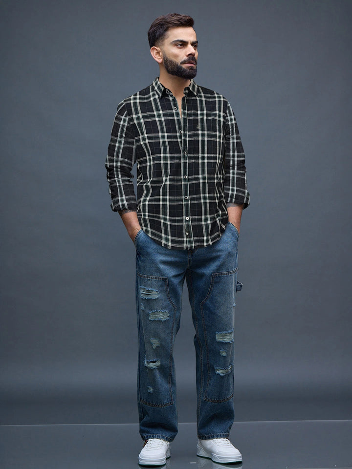 Green Slim Fit Checked Shirt