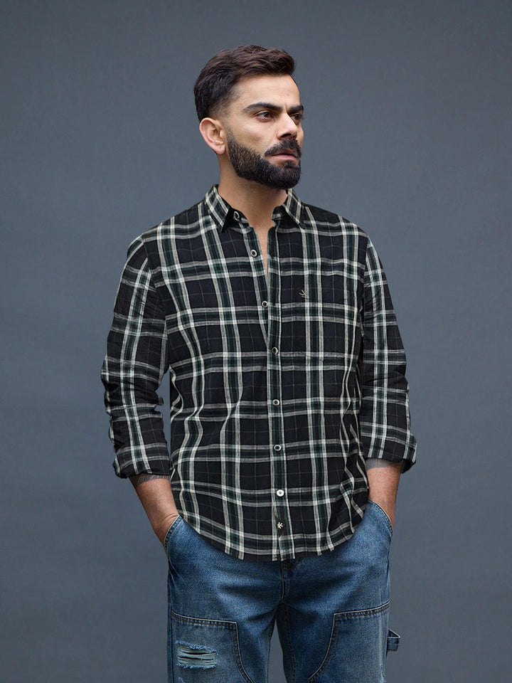 Green Slim Fit Checked Shirt