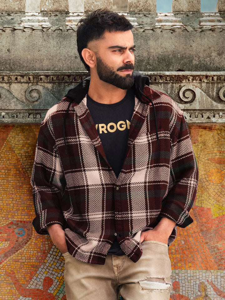 Maroon Hooded Oversized Shirt