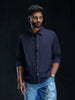 Solid Navy Cotton Linen Shirt