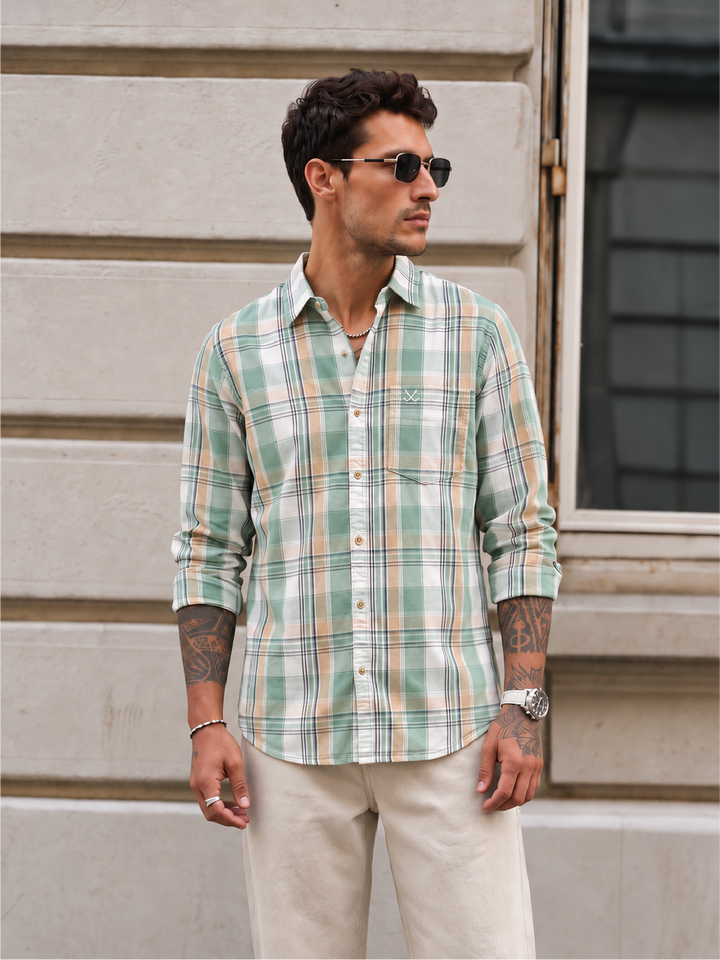 Regular Fit Checkered Full Sleeve Shirt | Green