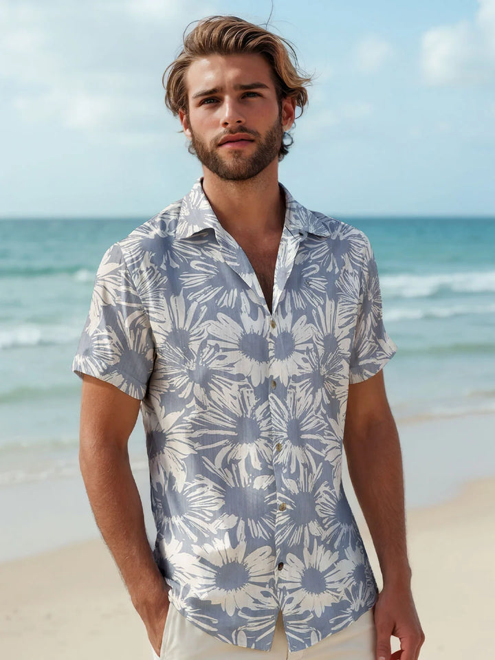 Floral AOP Viscose Slub Shirt | Blue