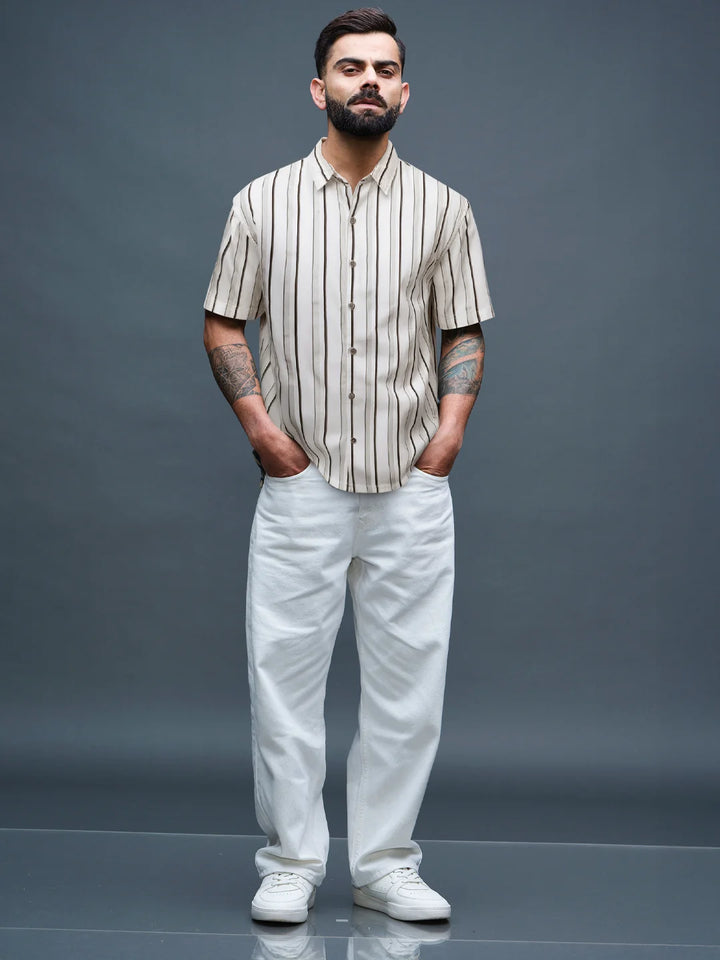 Tonal Striped Comfort Fit Shirt | White