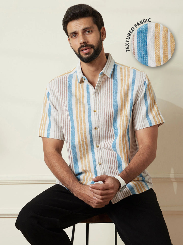 Striped Open Dobby Shirt | Beige