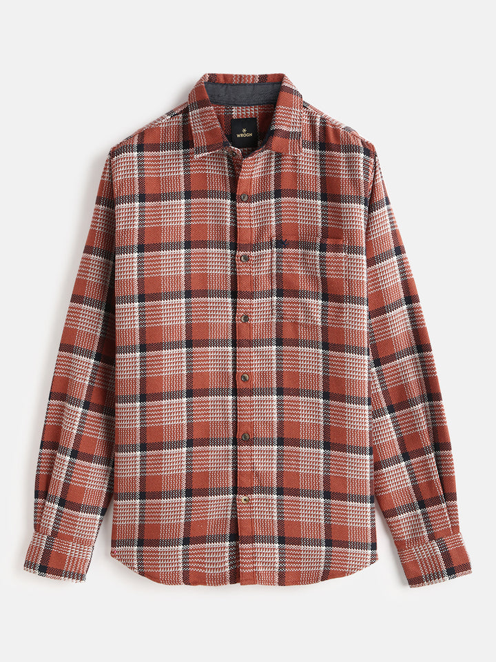 Textured Checks Dobby Shirt | Rust