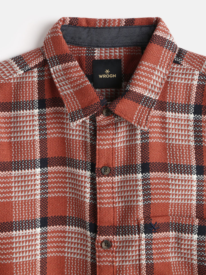 Textured Checks Dobby Shirt | Rust