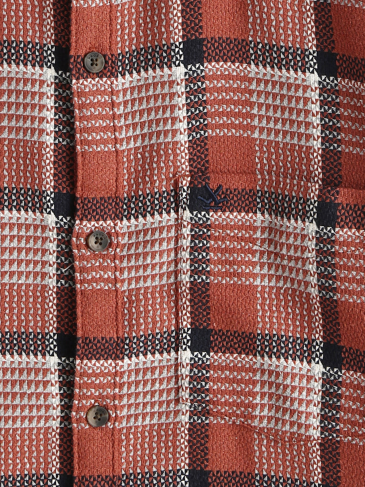 Textured Checks Dobby Shirt | Rust